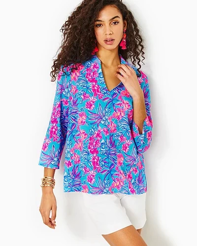 Lilly Pulitzer Luna Bay Tunic Top In Cumulus Blue Orchid Oasis