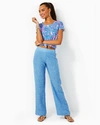 Lilly Pulitzer 31" Deri Linen Palazzo Pant In Beckon Blue X Sea Salt Blue