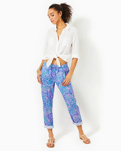 Lilly Pulitzer 31" Taron Mid-rise Linen Pant In Lilac Rose We Mermaid It