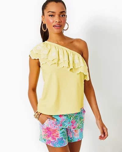 Lilly Pulitzer Women's Kym Floral Eyelet One-shoulder Blouse In Creme Fraiche