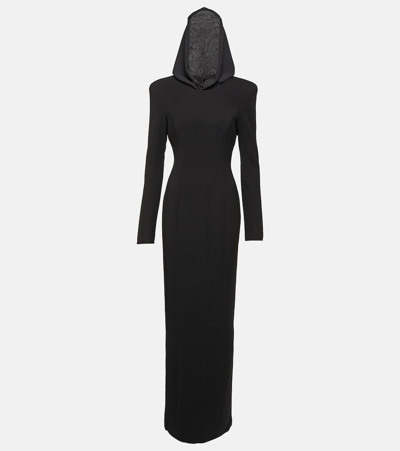Monot Mônot Hooded Crêpe Maxi Dress In Black