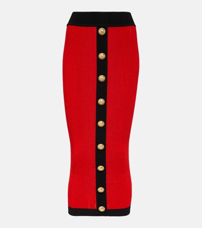 BALMAIN RIBBED-KNIT MIDI SKIRT