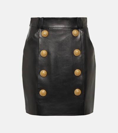 Balmain Leather Skirt In Black