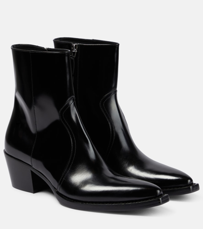 Prada Leather Ankle Boots In Black