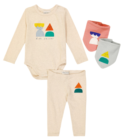 Bobo Choses Baby Funny Friends Cotton-blend Bodysuit, Leggings, And Scarves Set In 200 Beige