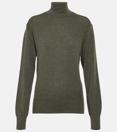 Lemaire Turtleneck Wool Sweater In Green