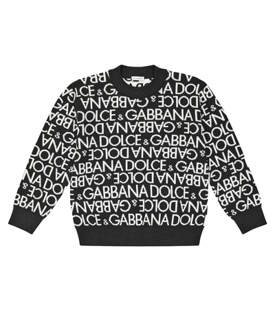 Dolce & Gabbana Kids' Logo Intarsia Virgin Wool Sweater In Black