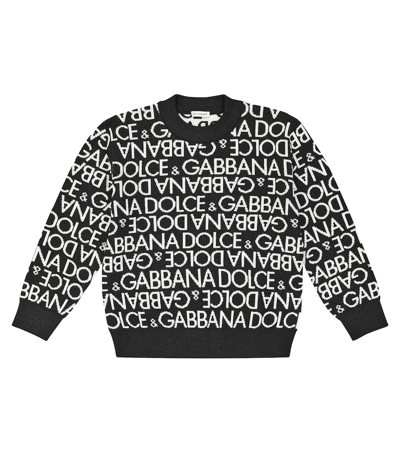 Dolce & Gabbana Babies' Logo Intarsia Virgin Wool Sweater In Black