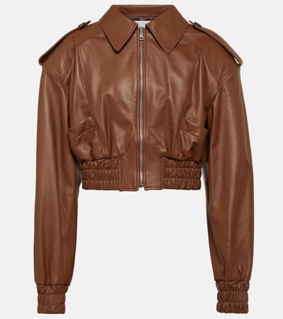 Giuseppe Di Morabito Cropped Leather Bomber Jacket In Brown