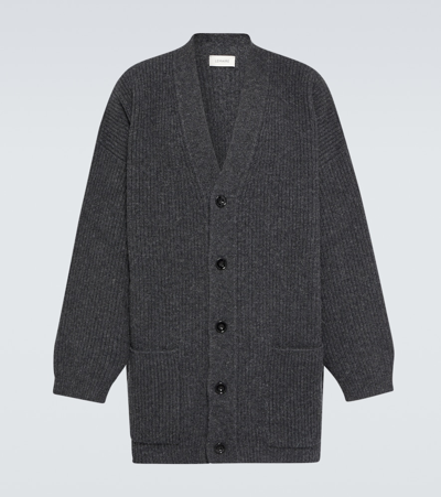 Lemaire Ribbed-knit Cotton Cardigan In Grey