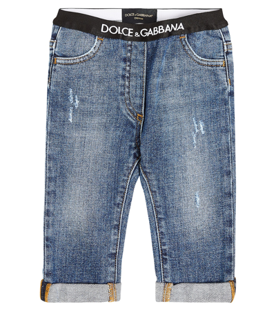 Dolce & Gabbana Baby Distressed High-rise Jeans In Blue