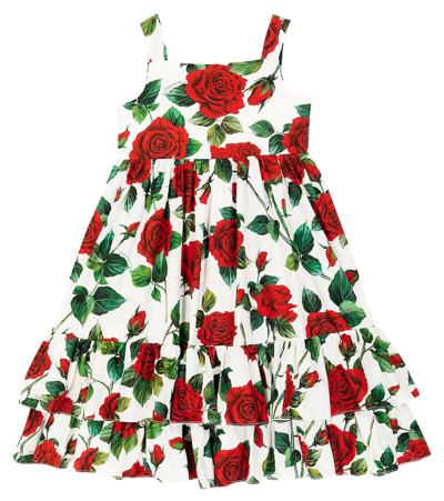 Dolce & Gabbana Kids' 花卉棉质连衣裙 In Red