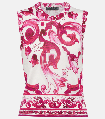 Dolce & Gabbana Maiolica-print Silk Tank Top In Pink