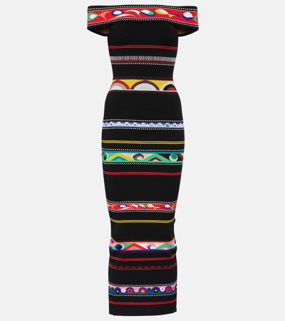 Pucci Striped Open-shoulder Dress In Multicolor