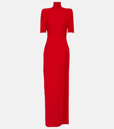 Monot Long Side-slit Crepe Maxi Dress In Red