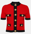 Balmain Short-sleeve Cropped Cardigan In Red