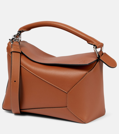 Loewe Puzzle Edge Small Leather Tote Bag In Brown