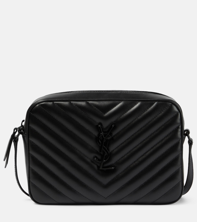 Saint Laurent Lou Medium Quilted Patent Leather Camera Bag In Black/black