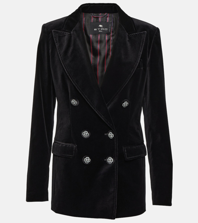 Etro Double Breasted Velvet Blazer In Nero