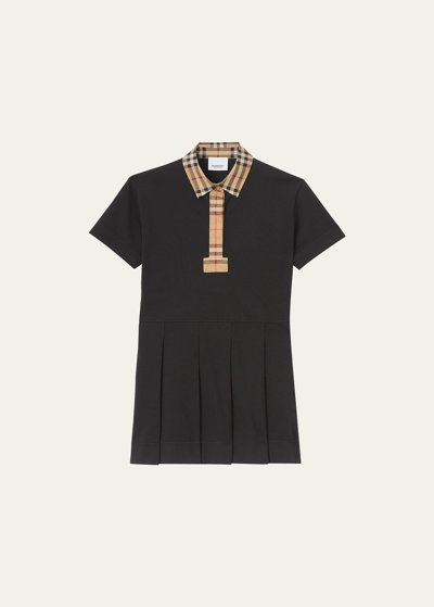 Burberry Kids' Girl's Sigrid Vintage Check Polo Shirt Dress In Black