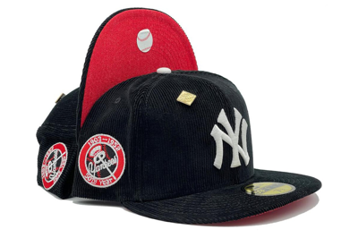 Pre-owned New Era New York Yankees Corduroy Reloaded 50th Year Capsule Hats Exclusive 59fifty Fitted Hat Black In Black/red