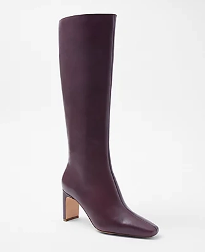 Ann Taylor High Blade Heel Leather Boots In Burgundy
