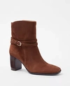 Ann Taylor Wraparound Buckle High Block Heel Suede Boots In Dark Maple