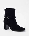 Ann Taylor Wraparound Buckle High Block Heel Suede Boots In Black