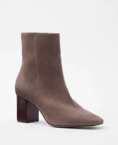 Ann Taylor High Block Heel Suede Booties In Pine Bark