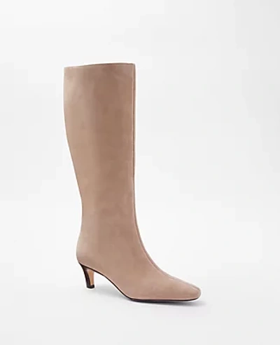 Ann Taylor Skinny Heel Suede Tall Boots In Natural