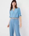 Ann Taylor Ruffle Button Top In Fresh Water