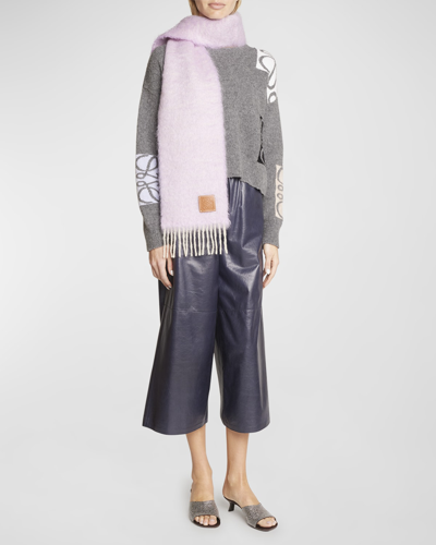 Loewe Anagram Mohair Fringe Scarf In Violet