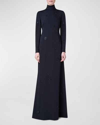 Akris Embellished Long-sleeve Godet-back Gown In Black