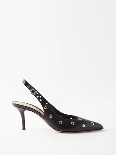 Gianvito Rossi Eyelet-embellished 70 Leather Slingback Pumps In Black