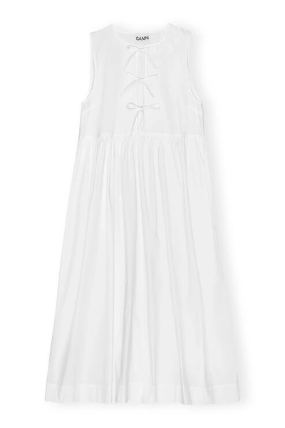 Ganni Sleeveless White Cotton Poplin Midi Dress