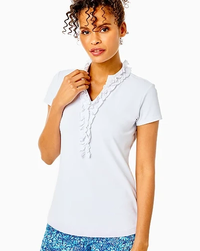 Lilly Pulitzer Upf 50+ Luxletic Frida Ruffle Polo Top In Resort White