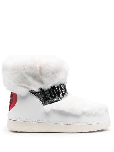Love Moschino Logo-embellished Faux-fur Snow Boots In White