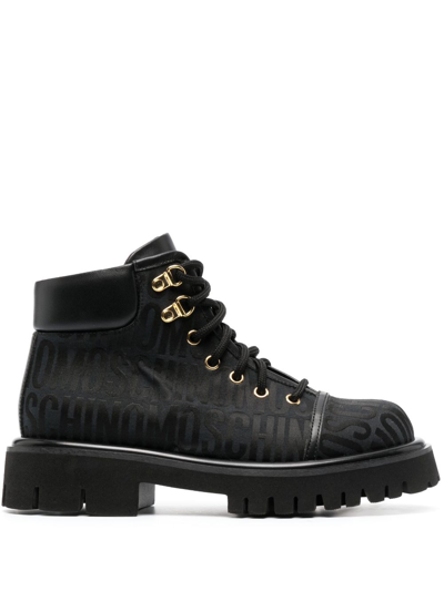 Moschino Jacquard-logo Boots In Black