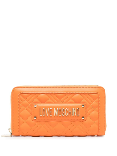 Love Moschino Quilted Logo-plaque Wallet In Orange