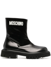 MOSCHINO EMBOSSED-LOGO ZIPPED LEATHER BOOTS