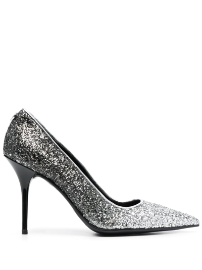 Love Moschino Glitter-detailed 100mm Leather Pumps In Grey