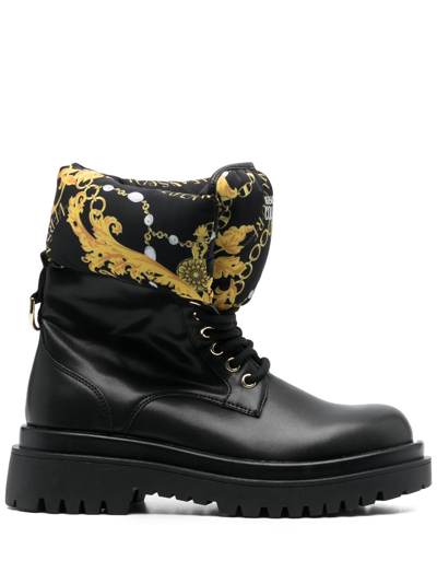 Versace Jeans Couture Logo-print Round-toe Boots In Black