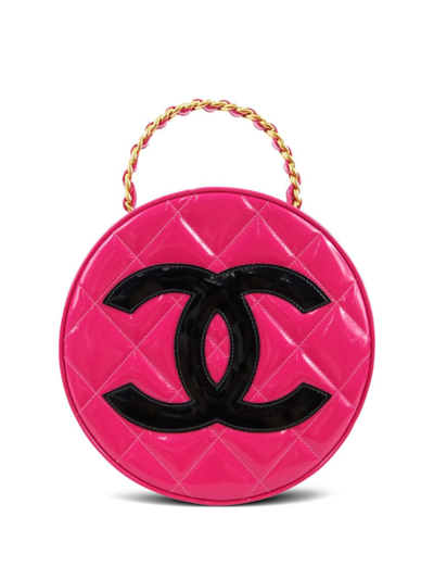 Pre-owned Chanel 1995 Cc Patch Round Vanity Handbag In Pink