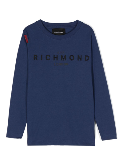 John Richmond Junior Kids' Rikigi Logo-embroidery T-shirt In Blue