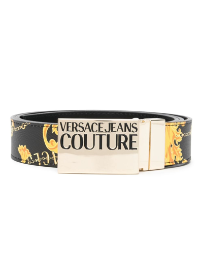 Versace Jeans Couture Logo扣环皮质腰带 In Black