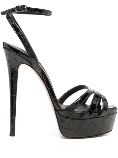 Le Silla Lola 140mm Embossed-crocodile Sandals In Black