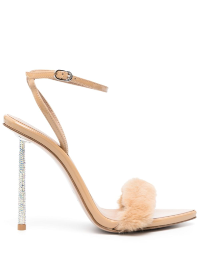 Le Silla Bella 105mm Faux-fur Sandals In Neutrals