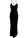 Roberto Cavalli Bead-embellished V-neck Velvet Dress In Black
