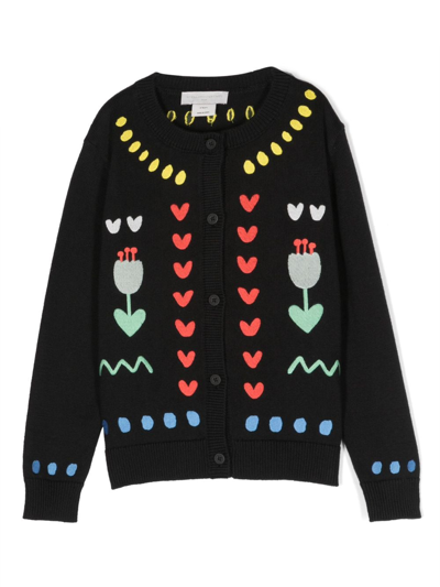 Stella Mccartney Kids' Embroidered Knitted Cardigan In Black