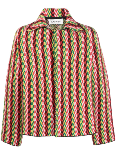 Lanvin Curb Chevron Knit Jacket In Red And Green